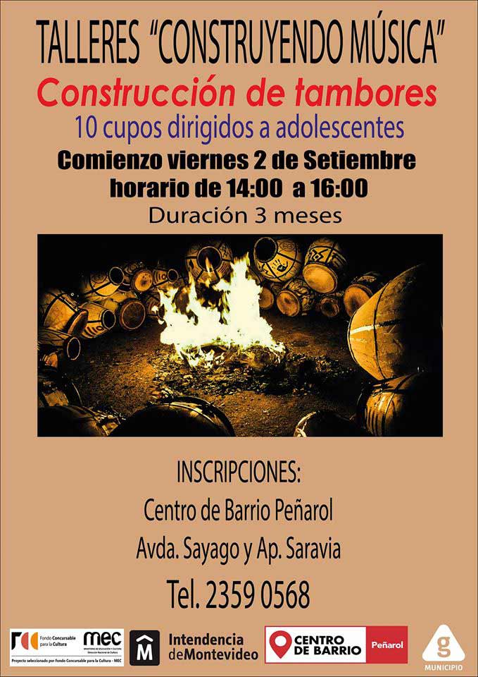 Talleres de contruccion de tambores en el centro de barrio penarol