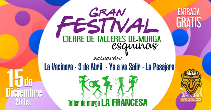Afiche cierre de talleres de murga esquinas