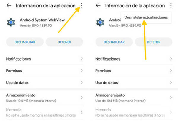 Android uninstall updates