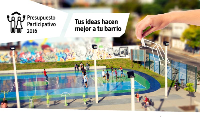 afiche del presupuesto participativo 2016 en el cual se observa una maqueta de una plaza de deportes