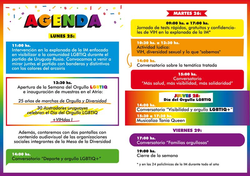 agenda semana del orgullo LGBTIQ